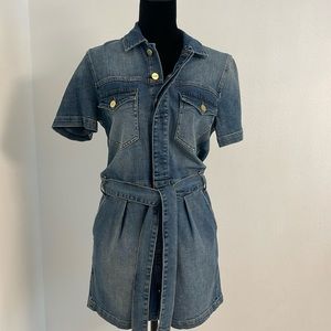 FRAME blue denim belted romper